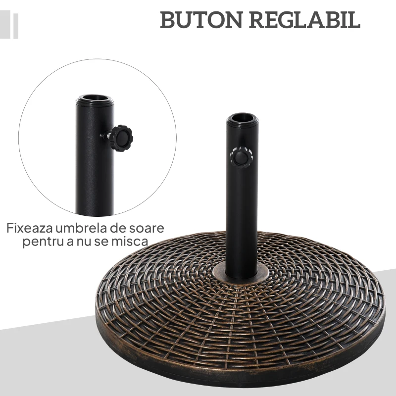 Outsunny Baza Rotunda pentru Umbrela de Soare din Plastic cu Efect de Ratan 25 kg pentru Stalpi de 35 mm, 38 mm, 48 mm