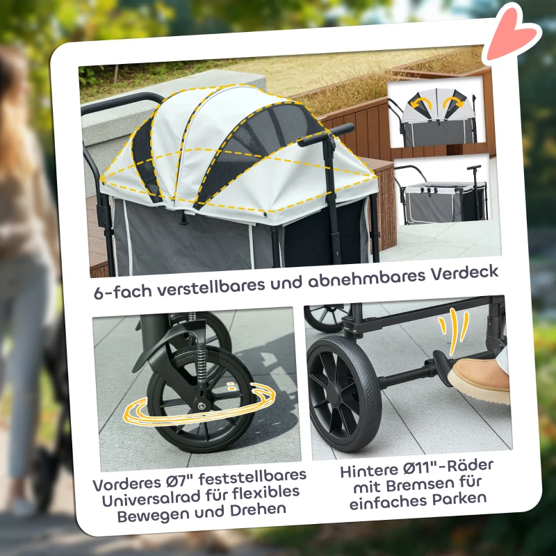 PawHut Hundewagen Hundebuggy klappbar für Hunde & Katzen bis 30 kg 110 x 65 x 102 cm Dunkelgrau(m-6)