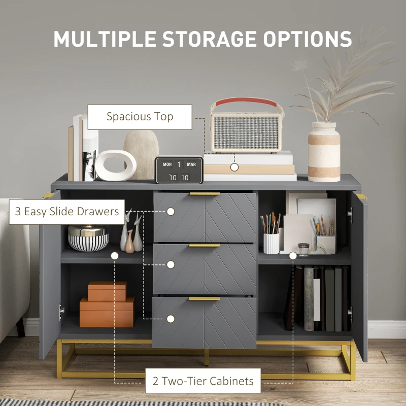 HOMCOM Sideboard with 3 Drawers and Adjustable Shelves for Living Room - Grey