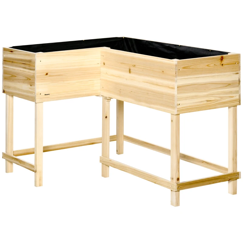 Outsunny Jardinière sur Pieds Potager d'angle dim. 122L x 91l x 81H cm Inserts d'irrigation + Feutre de Drainage Inclus Bois Sapin pré-huilé