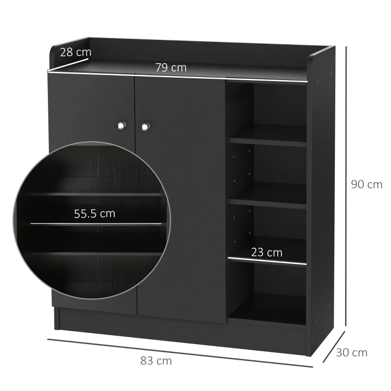 Homcom Dulap Pantofi Negru – 2 Usi Basculante, 83×30×90 cm(m-3)