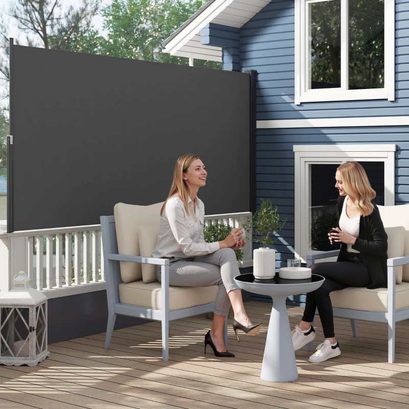 Outsunny Store latéral brise-vue paravent rétractable 3 x 1,4 m alu. polyester anti-UV haute densité 180 g/m² gris foncé