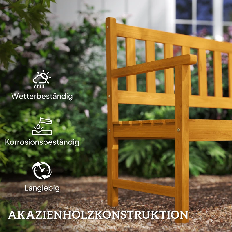 Outsunny 2-Sitzer Gartenbank Holz, wetterfest Sitzbank mit Rücken- & Armlehnen 320kg belast 149x56,5x89cm, Teak(m-5)