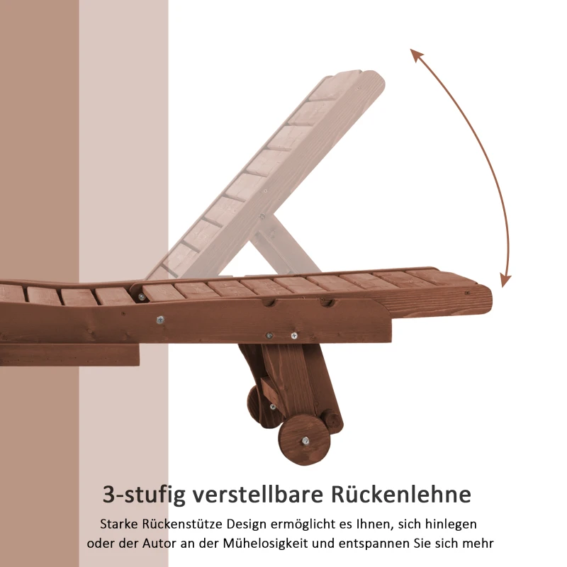 Outsunny Sonnenliege Mobile Gartenliege Liegestuhl Strand Liege Tannenholz Braunrot