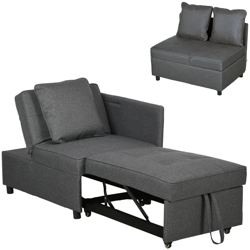 HOMCOM Sofá Cama de 1 Plaza con Respaldo Ajustable Sillón Cama Individual con Almohadas para Dormitorio Apartamento Gris