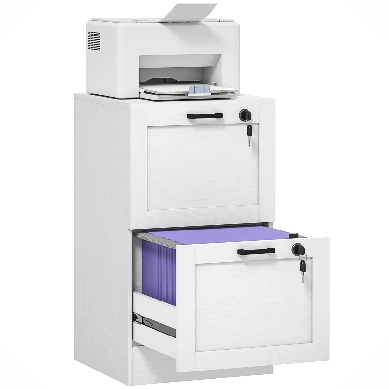 HOMCOM 2-Drawer Filing Cabinet with Lock - White