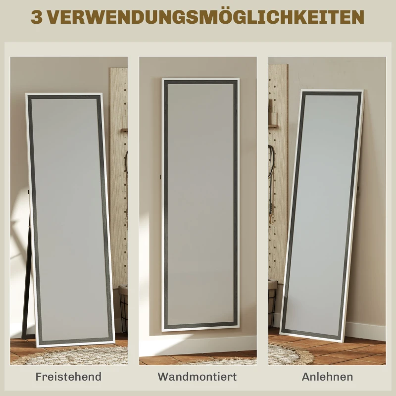 HOMCOM Volledige Lichaamsspiegel, MDF-Frame, Splintervrije Folie, 162,6 x 53,3 cm, Grijs