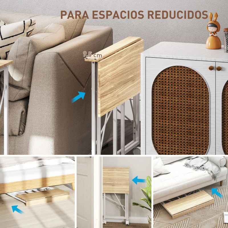 HOMCOM Escritorio Plegable con Ruedas y Estructura Resistente Ideal para Oficina y Estudio 80x40x75 cm Natural y Blanco