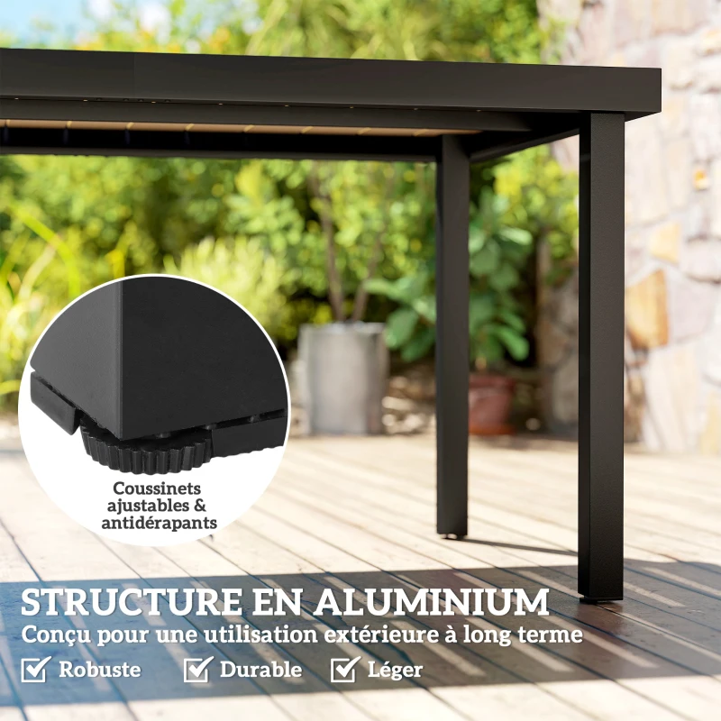Outsunny Table de jardin rectangulaire pour 8 personnes en aluminium table de salle à manger extétieur plateau PE à lattes