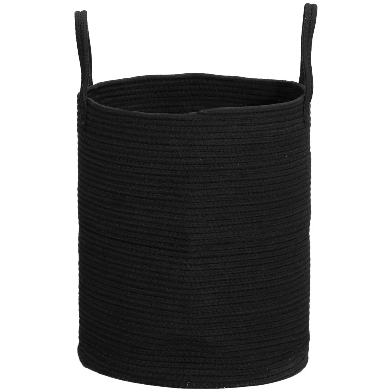 HOMCOM Coș pentru Rufe de 36L, Portabil și Pliabil cu Mânere, Coș de Rufe din Bumbac Natural, Ø38x45 cm, Negru