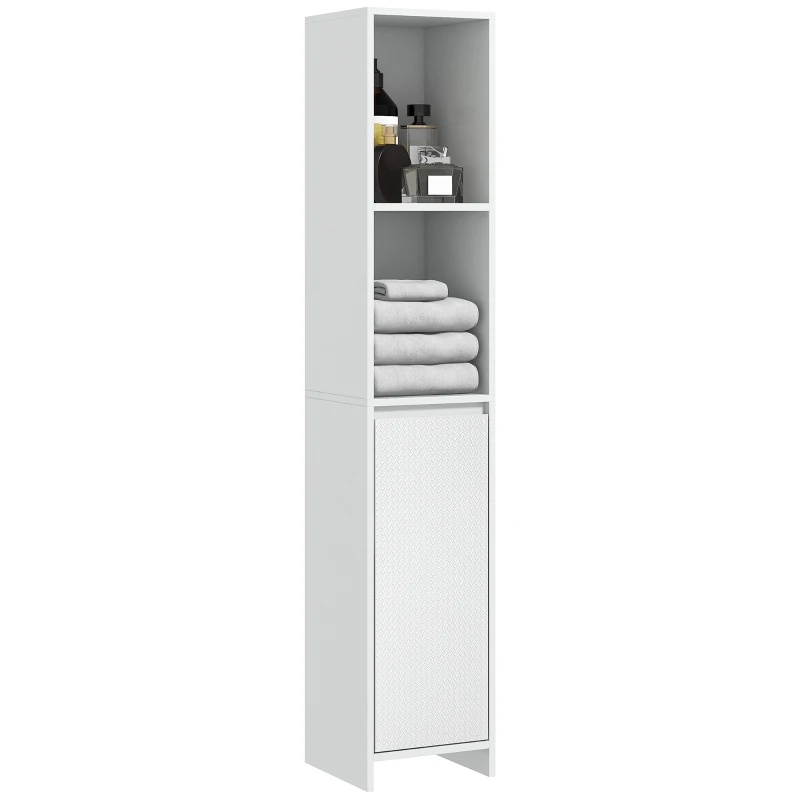 HOMCOM Narrow Bathroom Cabinet, Slim Bathroom Storage Unit with Open Compartment, Freestanding Storage Cupboard for Small Spaces, 30 x 30 x 160 cm, White