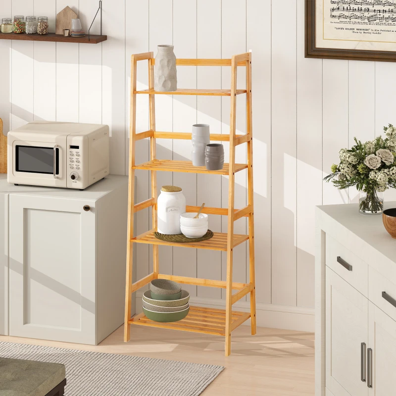 HOMCOM Etagère échelle en bambou 4 niveaux bibliothèque style naturel 48L x 31,5l x 120H cm