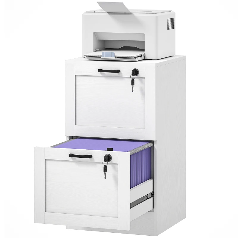 HOMCOM 2-Drawer Filing Cabinet with Lock - White