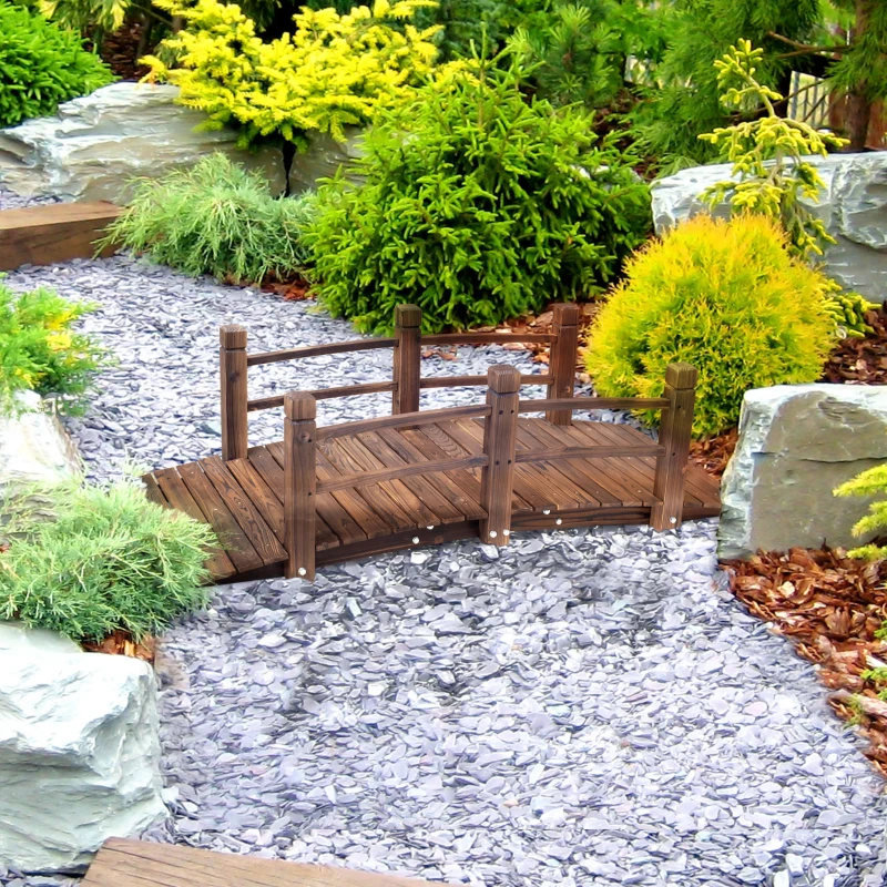 Outsunny Pont de Jardin - Pont de Bassin - passerelle en Bois - Décoration du Jardin dim. 152,5L x 67l x 48H cm - Bois de Sapin traité carbonisation