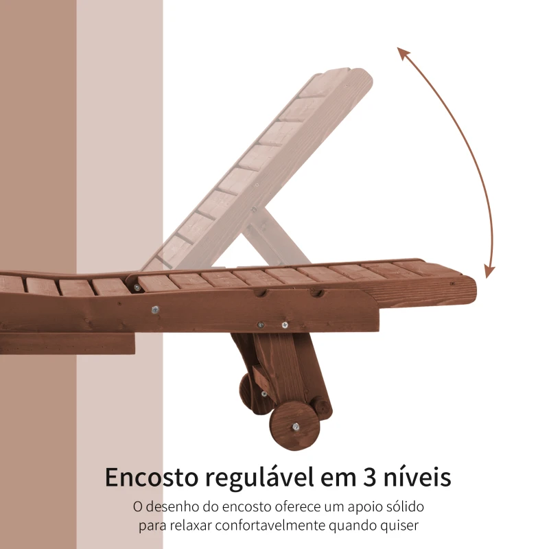 Outsunny Espreguiçadeira de Madeira para Exterior Cadeira Reclinável de Jardim com 2 Rodas para Terraço 182x60x35 cm Natural