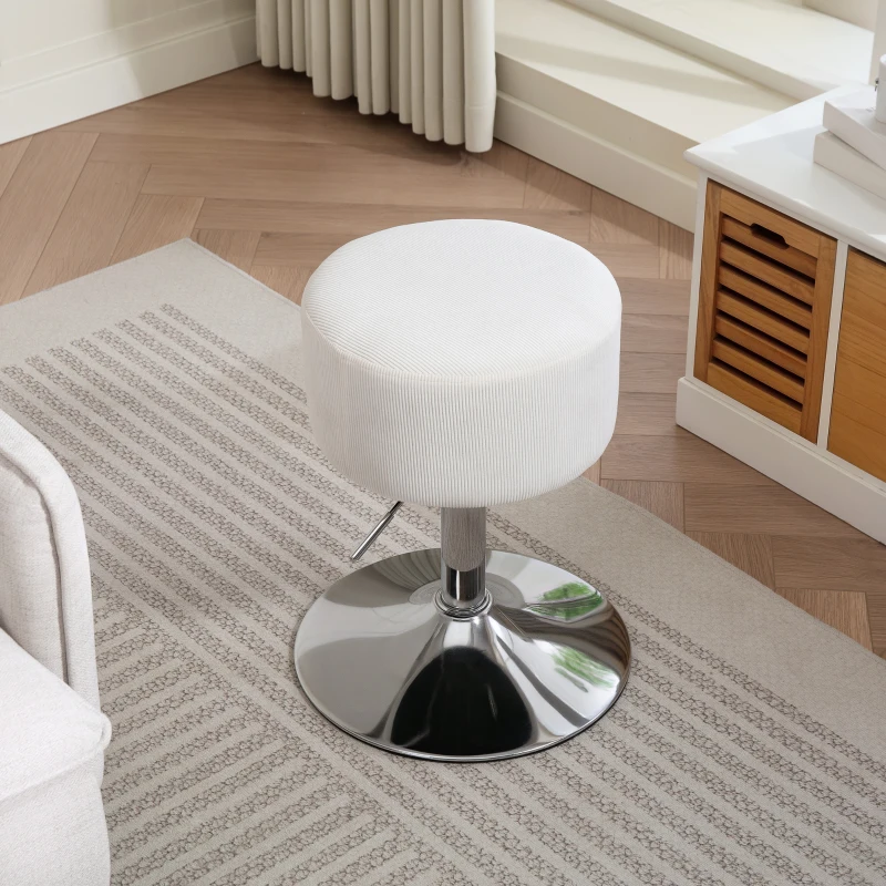 HOMCOM Taburete de Cocina Regulable en Altura 52-66 cm Tapizado en Pana Giratorio en 360° Blanco