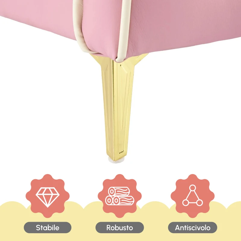 Letto Imbottito con Testiera a Forma di Coniglio e Striscia LED, Letto per Cameretta Senza Materasso, in Pelle PU e MDF, 140x200 cm, Bianco e Rosa