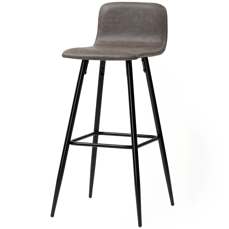 HOMCOM Set 2 Sgabelli Bar con Schienale Basso e Poggiapiedi, Rivestimento in PU e Gambe in Acciaio, Marrone Scuro