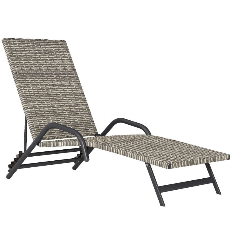 Outsunny Bain de soleil chaise longue en résine tressée inclinable et réglable sur 4 niveaux en forme de S, 156x62x96cm marron