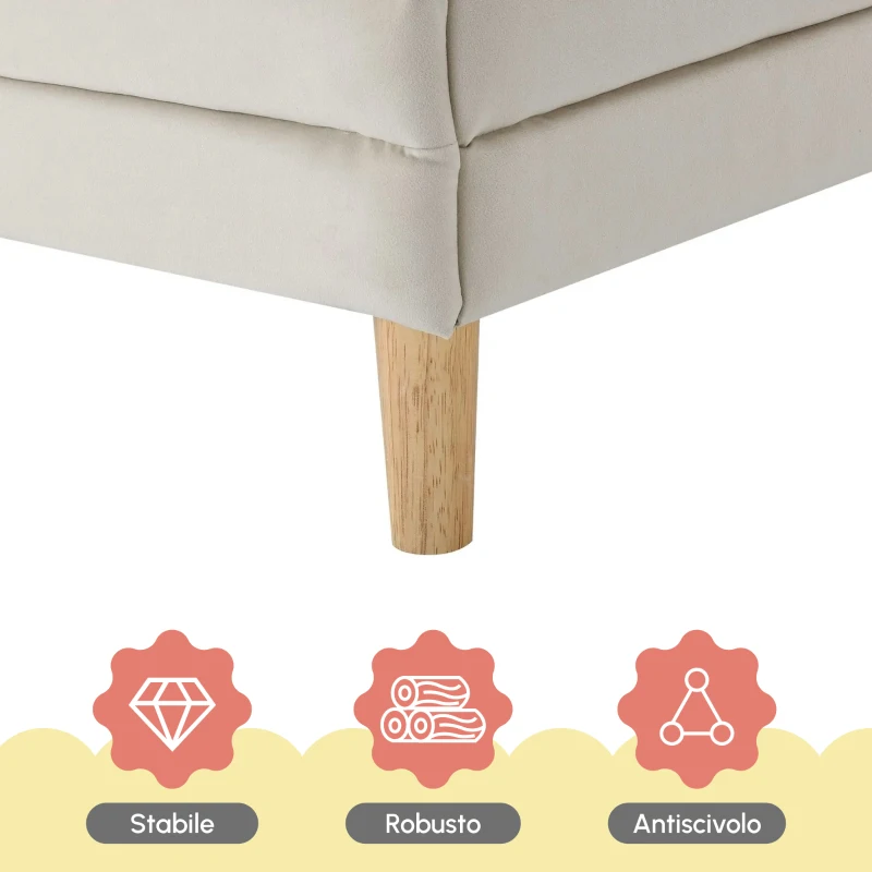 Letto Imbottito con Testiera a Nuvola e Striscia LED, 14 Doghe in Legno, Rivestimento in Velluto, Senza Materasso, 90x200 cm, Bianco