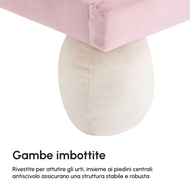 Letto Imbottito con Striscia LED Multicolore, Testiera Ondulata e Gambe Imbottite, Senza Materasso, in Velluto, 90×200 cm, Bianco e Rosa