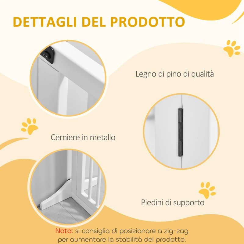 PawHut Cancellino per Cani Taglia Regolabile a 3 Pannelli, in Legno di Pino, 113-166x36x71 cm, Bianco