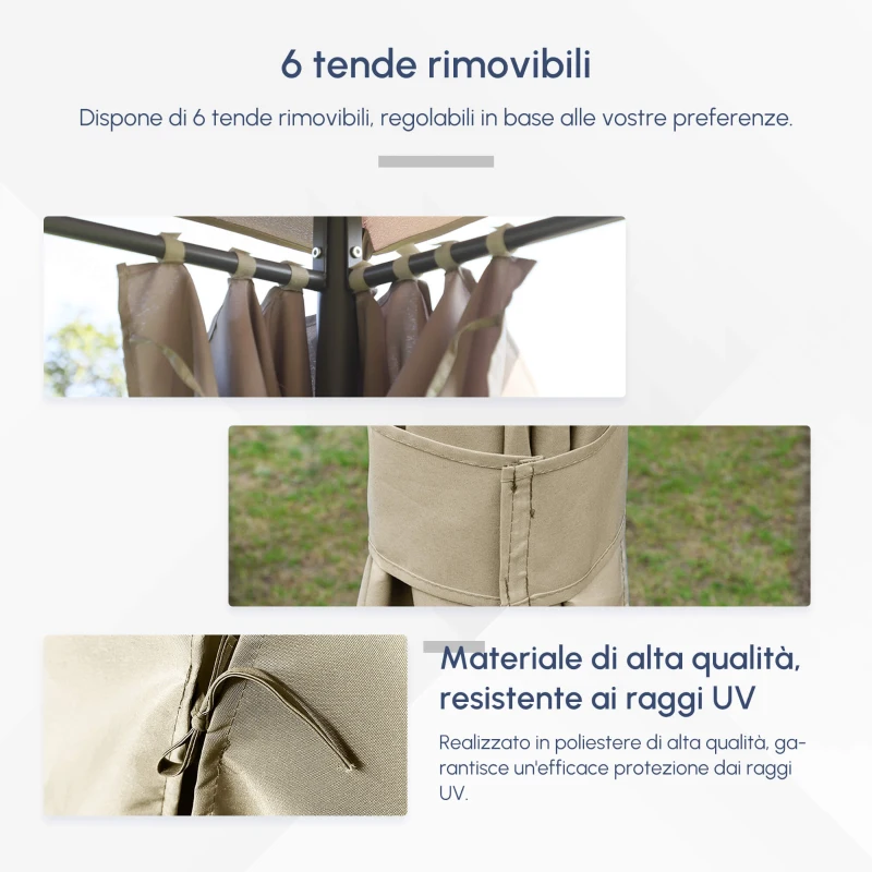 Outsunny Gazebo da Giardino 4x3m con 6 Tende Rimovibili, Struttura in Metallo e Telo in Poliestere Beige