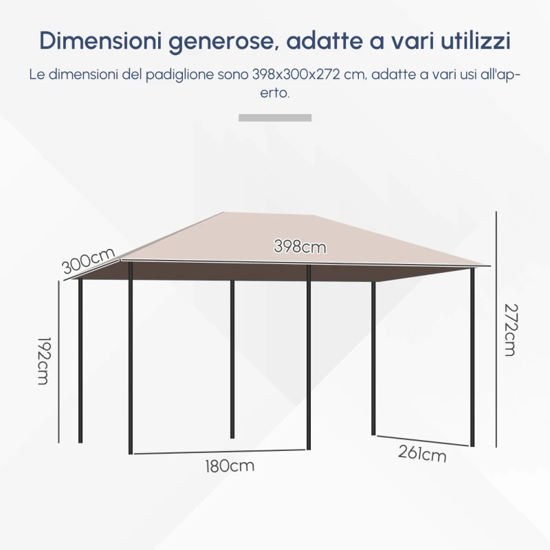 Outsunny Gazebo da Giardino 4x3m con 6 Tende Rimovibili, Struttura in Metallo e Telo in Poliestere Beige