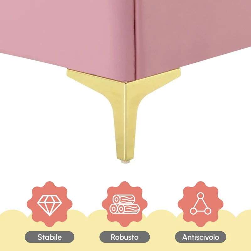 Letto Imbottito con Striscia LED, Testiera con Fiocco Rosa, Rivestimento in PU, Senza Materasso, 90×200 cm, Bianco e Rosa