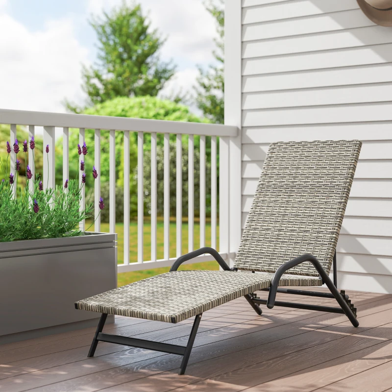 Outsunny Bain de soleil chaise longue en résine tressée inclinable et réglable sur 4 niveaux en forme de S, 156x62x96cm marron