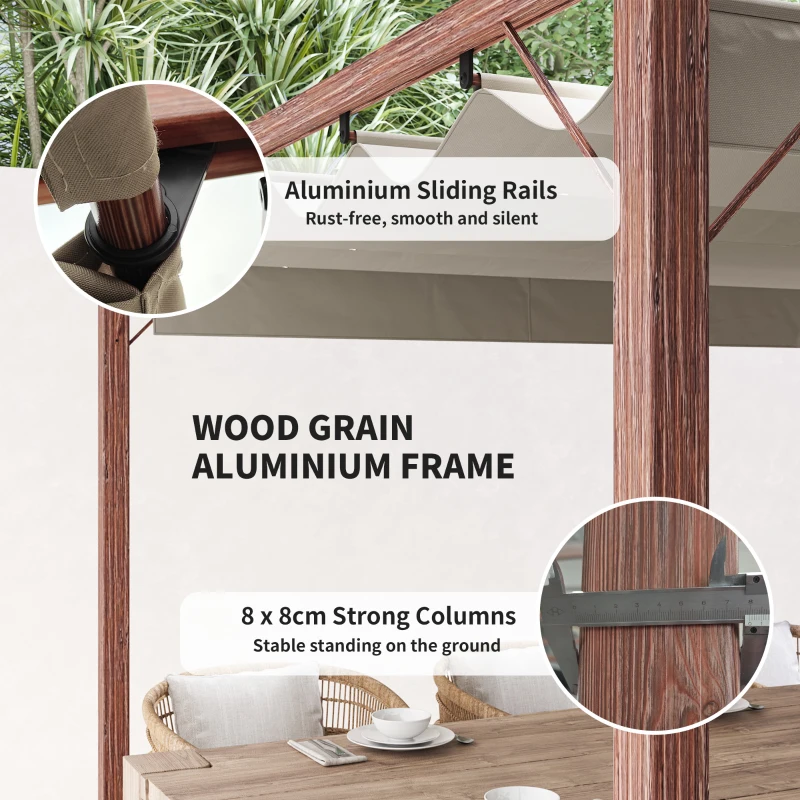 Outsunny 3 x 3 m Retractable Roof Pergola - Natural Wood Finish