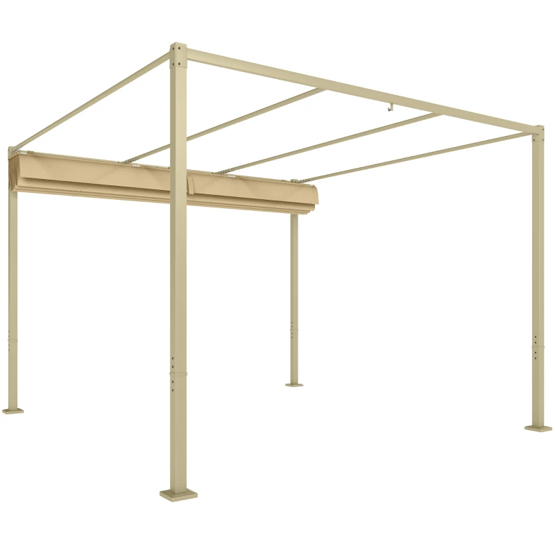 Outsunny Pergolă de Grădină cu Acoperiș Retractabil și Sistem de Prindere Magnetic, 298x297x221 cm, Kaki(m-10)