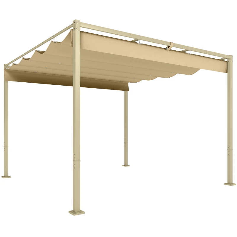 Outsunny Pergolă de Grădină cu Acoperiș Retractabil și Sistem de Prindere Magnetic, 298x297x221 cm, Kaki(m-11)