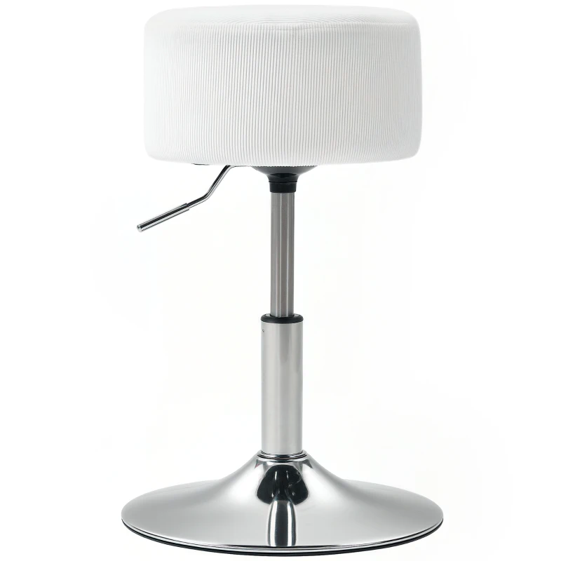HOMCOM Taburete de Cocina Regulable en Altura 52-66 cm Tapizado en Pana Giratorio en 360° Blanco