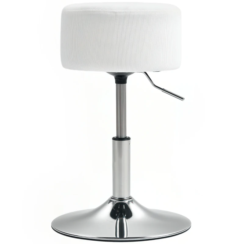 HOMCOM Taburete de Cocina Regulable en Altura 52-66 cm Tapizado en Pana Giratorio en 360° Blanco