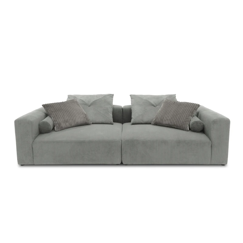 Bigsofa 800008, 2-Sitzer in Cord, mit Filzgleitern, 2er Couch, 304 x 135 x 69 (BxTxH), hellgrau