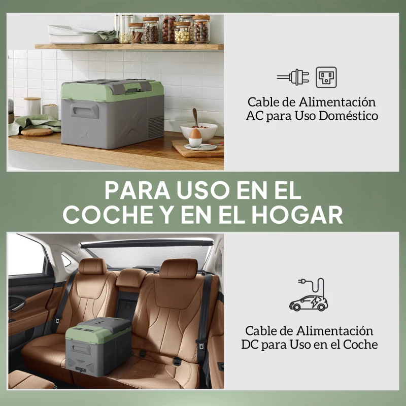 Outsunny Nevera Portátil Eléctrica 17,4L Refrigerador de Coche 12V-220V -20℃ a +20 ℃ con Pantalla Luz LED 61x34x32,4 cm Gris