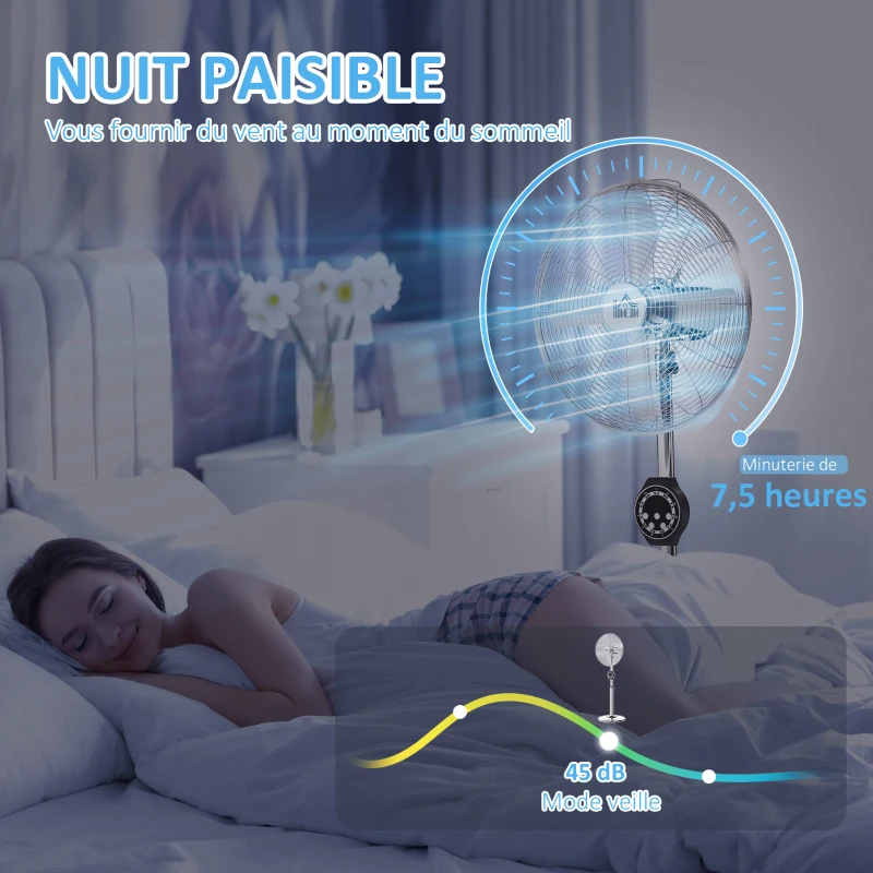 HOMCOM Ventilateur sur pied à hauteur réglable 120-135 cm, oscillation 75°, minuterie 7,5H, télécommande, mode veille, argent