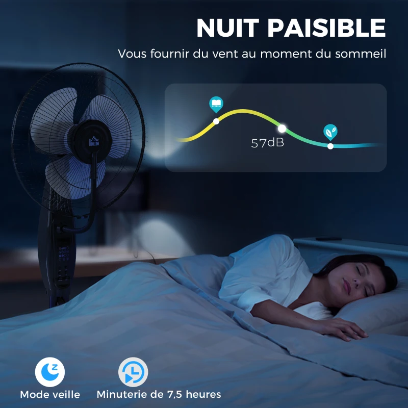 HOMCOM Ventilateur brumisateur 75 W 120 cm avec télécommande, minuterie, oscillation à 70°, tête inclinable, noir