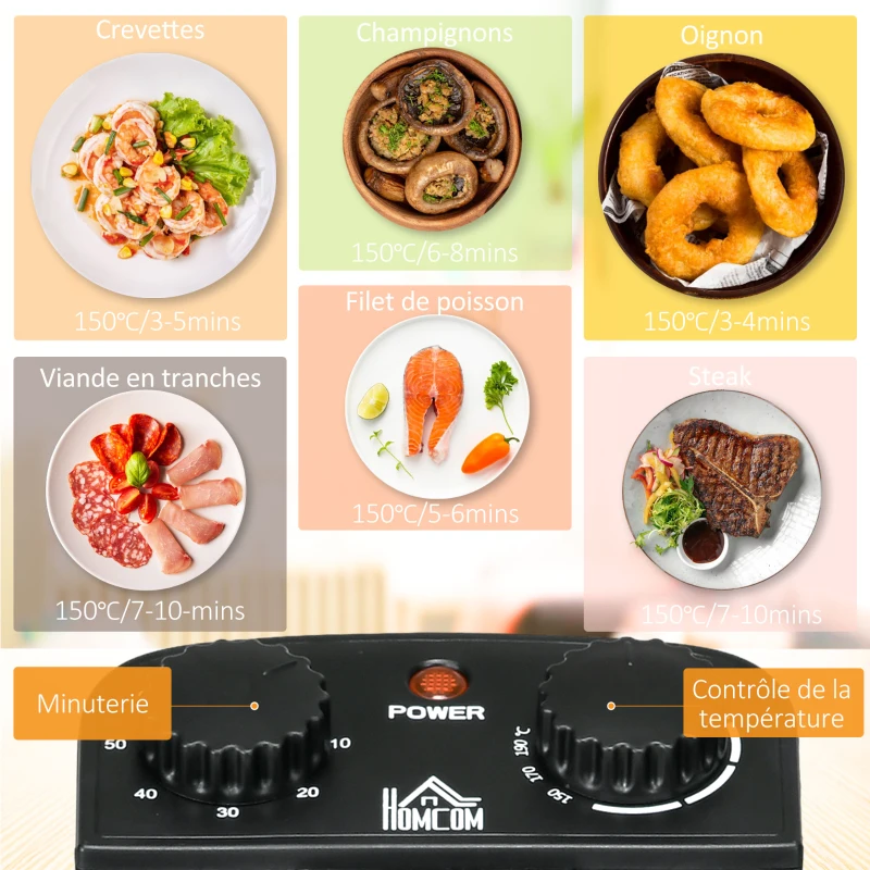 HOMCOM Friteuse à huile 3L avec température réglable, minuterie, panier à huile amovible, acier inoxydable, argent et noir