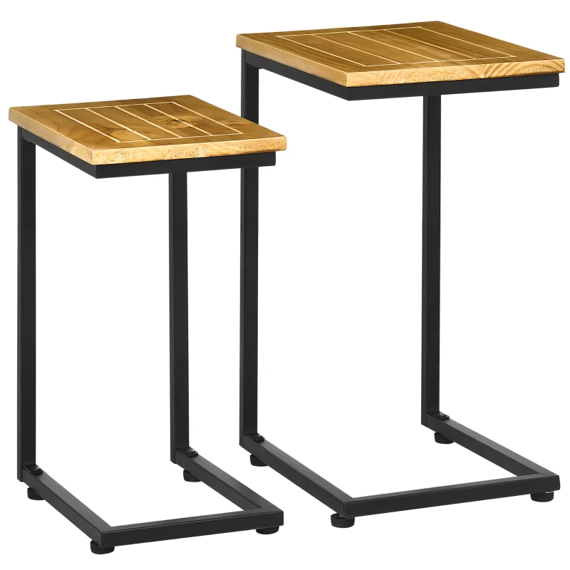 Outsunny Lot de 2 Tables basses gigognes tables d'appoint encastrables utilisation intérieure et extérieure marron