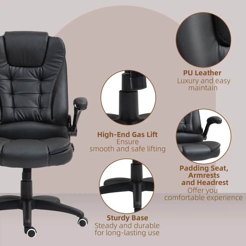 HOMCOM Ergonomische Bureaustoel met Opklapbare Armleuningen en Kantelfunctie, Zwart