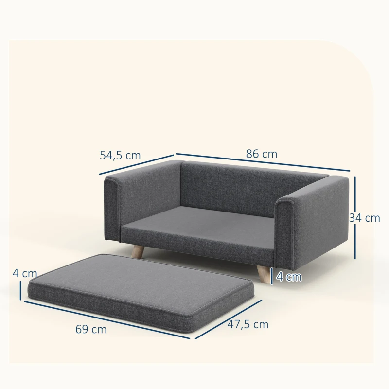 PawHut Haustiersofa, Hundebett, komfortabel, 86x54,5x34cm, Grau/Braun