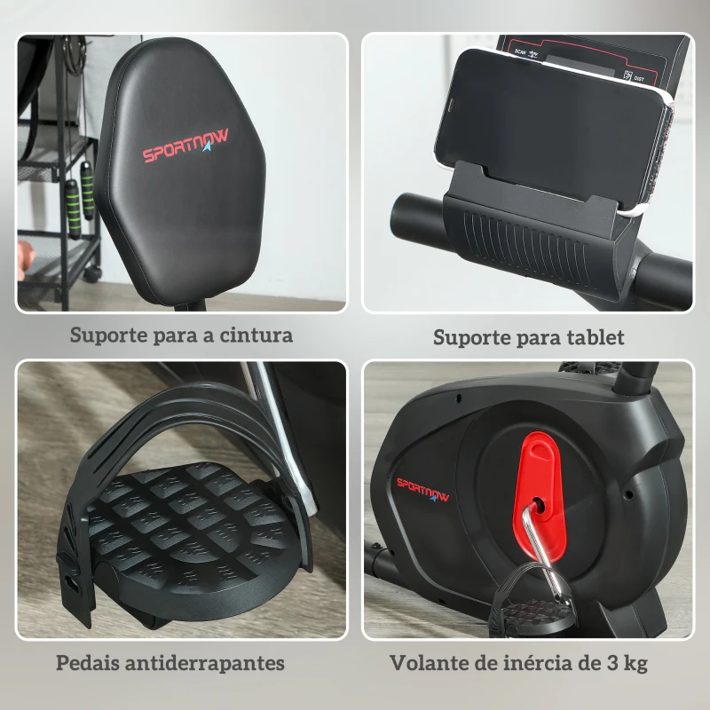 SPORTNOW Bicicleta Estática Silenciosa de 8 Níveis de Resistência Magnética com Assento Ajustável Ecrã LCD 103-139x61x100,5 cm Preto