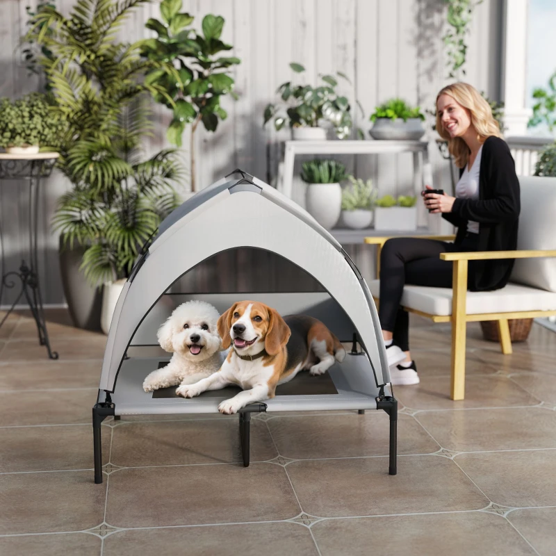 PawHut Portable Elevated Dog Bed with Removable Canopy, Cooling Raised Pet Cot for Medium Large Dogs, 92 x 75 x 89 cm