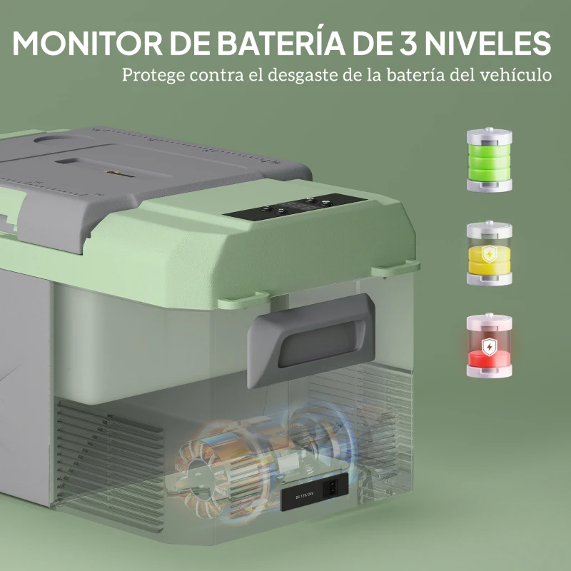 Outsunny Nevera Portátil Eléctrica 17,4L Refrigerador de Coche 12V-220V -20℃ a +20 ℃ con Pantalla Luz LED 61x34x32,4 cm Gris