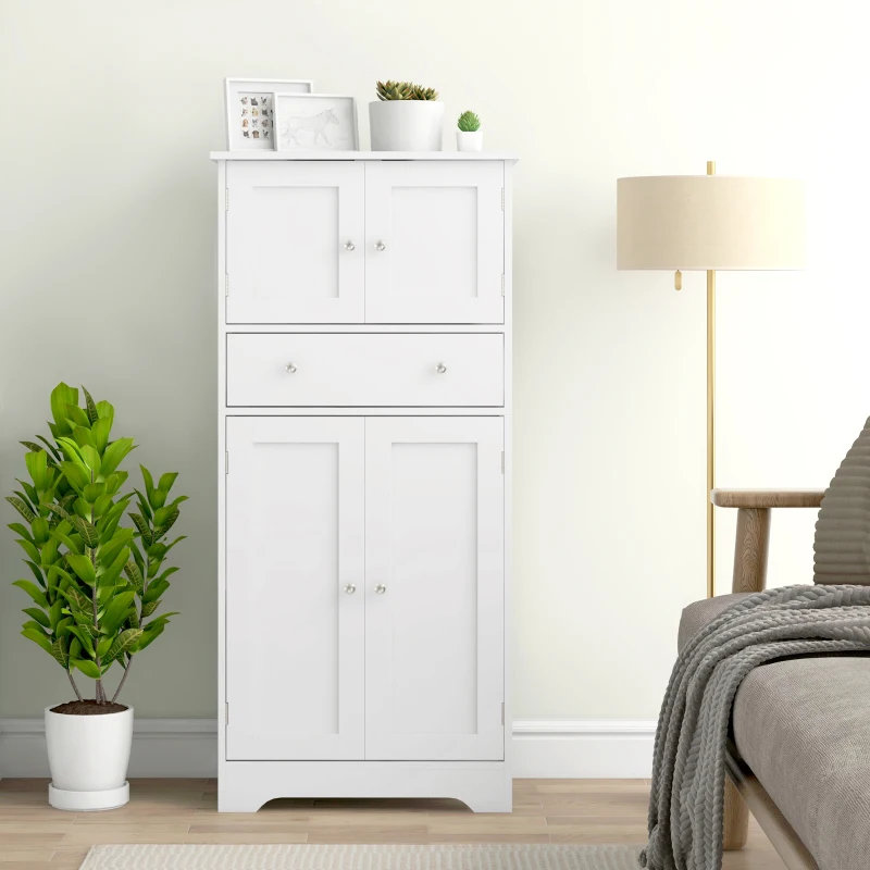 HOMCOM Armoire de cuisine buffet cuisine avec placards, étagères réglables, tiroir, 60 x 30 x 128 cm, blanc(m-9)