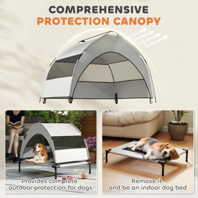 PawHut Portable Elevated Dog Bed with Removable Canopy, Cooling Raised Pet Cot for Small Medium Dogs, 76 x 61 x 60 cm