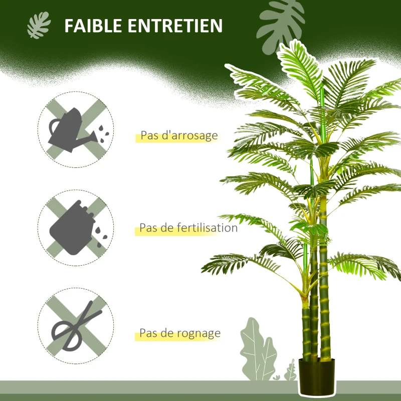 HOMCOM Palmier areca artificiel arbre artificiel hauteur 190 cm avec 30 grandes feuilles en plastique pot inclus
