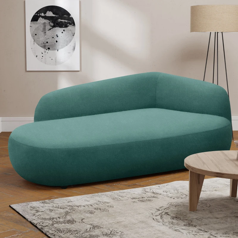 Recamiere 700013, Liege, oval, Füße mit Filzgleitern, Sofa, 183 x 105 x 75 (BxTxH), petrol